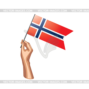 Norway flag and hand - vector clipart