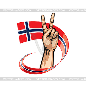 Norway flag and hand - vector image