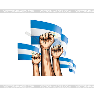 Nicaragua flag and hand - vector image