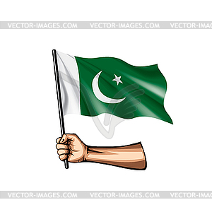 Pakistan flag and hand - color vector clipart