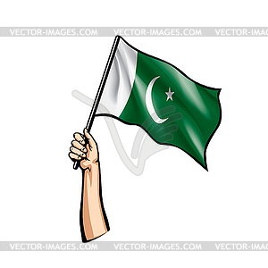 Pakistan flag and hand - vector image