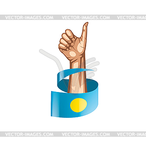 Palau flag and hand - vector clipart