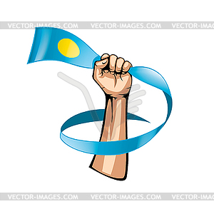 Palau flag and hand - vector clipart