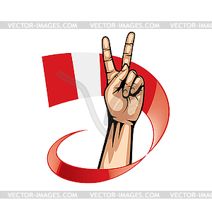 Peru flag and hand - vector image