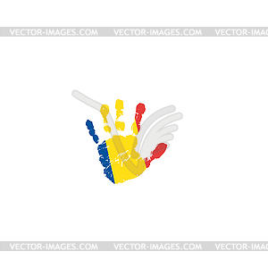 Romania flag and hand - royalty-free vector clipart