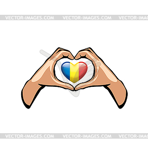 Romania flag and hand - vector image