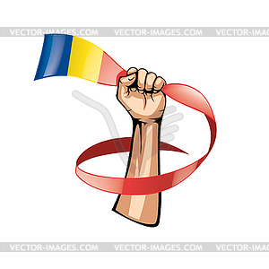 Romania flag and hand - vector clip art