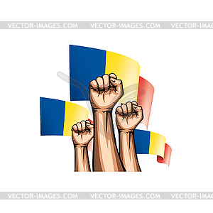 Romania flag and hand - vector clipart