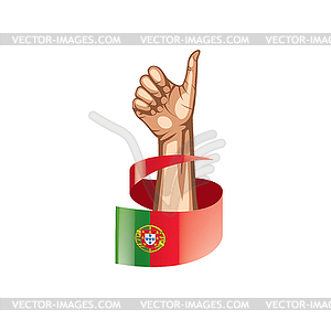 Portugal flag and hand - vector image