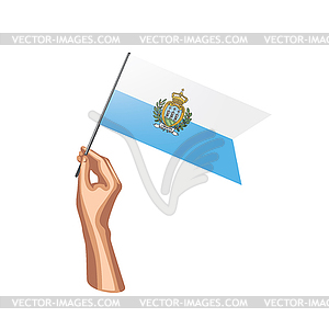 San Marino flag and hand - vector image