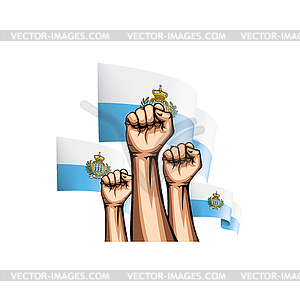 San Marino flag and hand - royalty-free vector clipart