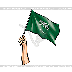 Saudi Arabia flag and hand - vector clipart