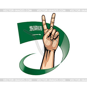 Saudi Arabia flag and hand - vector clip art