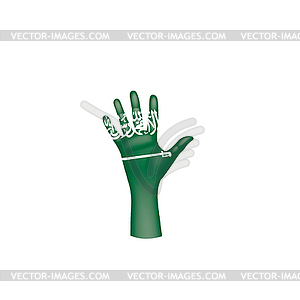 Saudi Arabia flag and hand - vector clipart