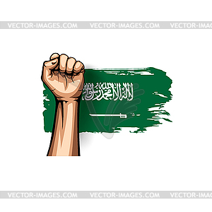 Saudi Arabia flag and hand - vector image