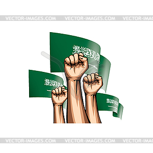 Saudi Arabia flag and hand - vector clip art