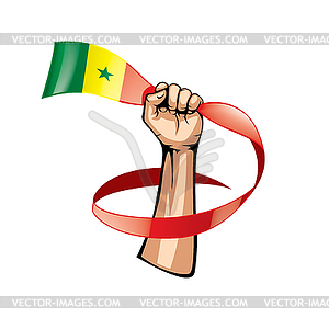 Senegal flag and hand - vector image