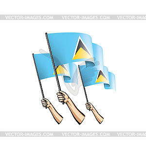 Saint Lucia flag and hand - vector clip art