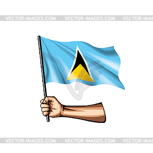 Saint Lucia flag and hand - vector image