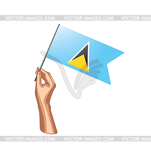 Saint Lucia flag and hand - vector clipart