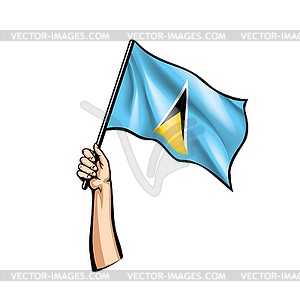 Saint Lucia flag and hand - vector image