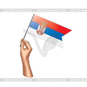 Serbia flag and hand - vector image