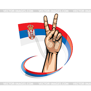 Serbia flag and hand - vector clipart