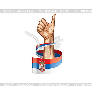 Serbia flag and hand - vector image