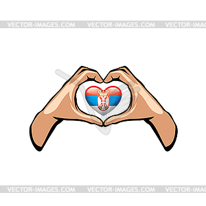 Serbia flag and hand - vector clipart