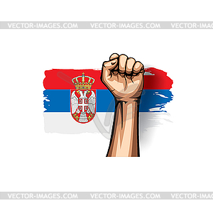 Serbia flag and hand - vector EPS clipart