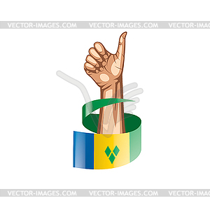 Saint Vincent and Grenadines flag and hand - vector clip art