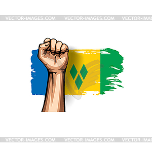 Saint Vincent and Grenadines flag and hand - vector clipart