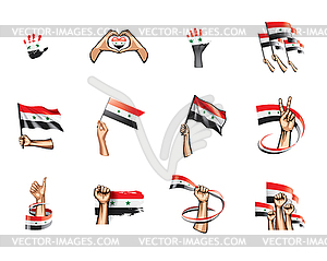 Syria flag and hand - vector clipart