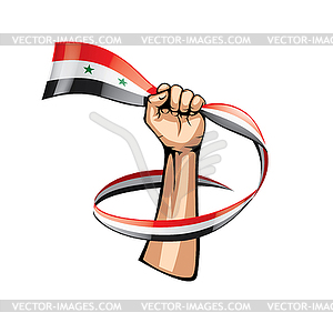 Syria flag and hand - color vector clipart