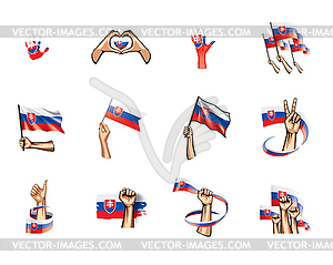 Slovakia flag and hand - vector image