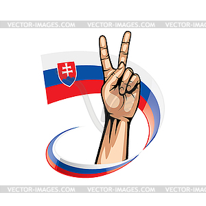 Slovakia flag and hand - vector clipart