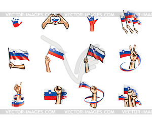 Slovenia flag and hand - vector image