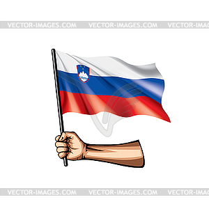 Slovenia flag and hand - color vector clipart