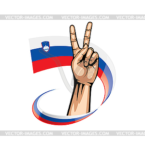 Slovenia flag and hand - vector clipart