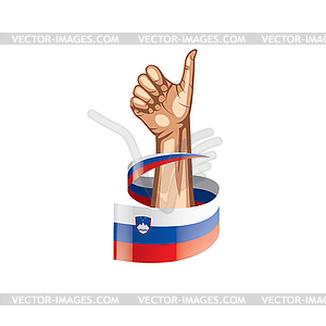 Slovenia flag and hand - vector image