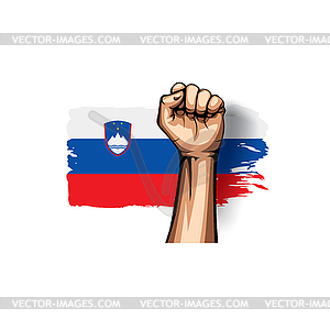 Slovenia flag and hand - vector clipart