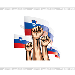 Slovenia flag and hand - vector clip art