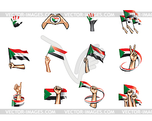 Sudan flag and hand - vector image