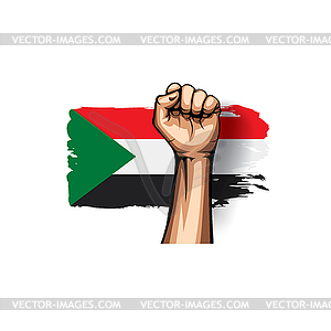 Sudan flag and hand - vector clip art