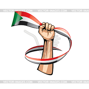 Sudan flag and hand - vector image