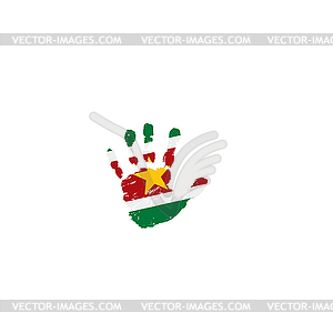 Suriname flag and hand - vector clipart