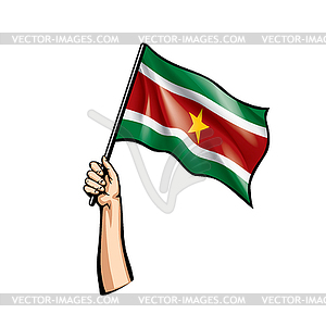 Suriname flag and hand - vector image