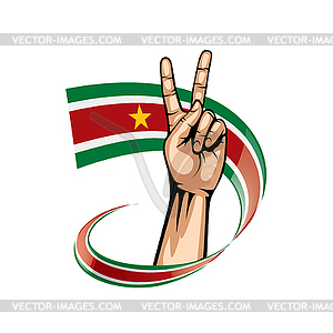 Suriname flag and hand - vector clip art