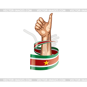 Suriname flag and hand - vector clipart