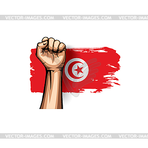 Tunisia flag and hand - vector image